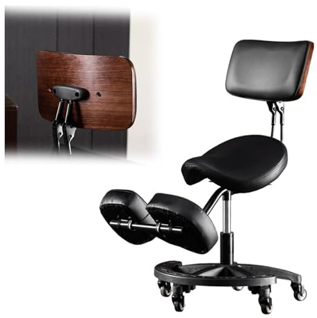 FXLUHAY Silla ergonómica Tipo Silla de Montar con Altura Ajustable, Asiento Inclinado for arrodillarse, Respaldo y reposapiés, Taburete con Ruedas for masajes, spas y clínicas dentales.