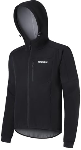 BERGRISAR Fahrradjacke Herren Winter Thermo Winddicht Wasserdicht Atmungsaktiv Softshelljacke Laufjacke mit Kapuze Schwarz X-Groß