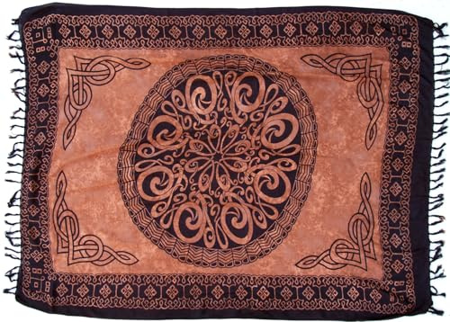 Guru-Boutique, Sarong, Tapisserie, Jupe Portefeuille, Robe Paréo Celtique Brune, Viscose, Size:Taille Unique, 160x100 cm, Sarongs, Serviettes de Plage