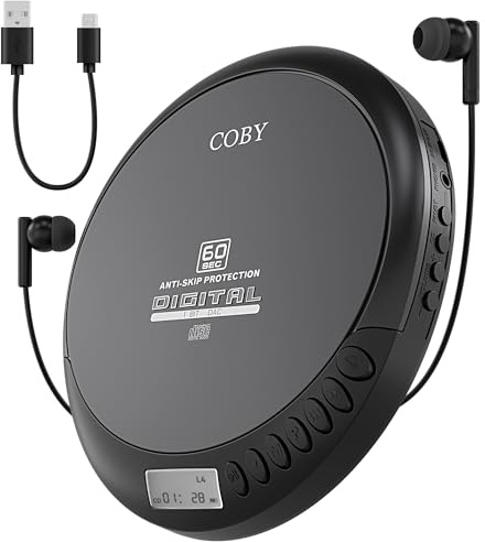 Coby Portable CD Player with FM Radio and 60-Second Anti-Skip Protection – Compact Walkman-Style Disc Player with LCD Display, Stereo Earbuds & USB Power – Ideal for Home, Travel & Car Use