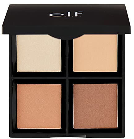 e.l.f. Contour Palette, 4 Shades, Customizable, Easy to Apply, Sculpts, Shades, Brightens, Light/Medium, Infused with Vitamin E, All-Day Wear, 0.56 Oz