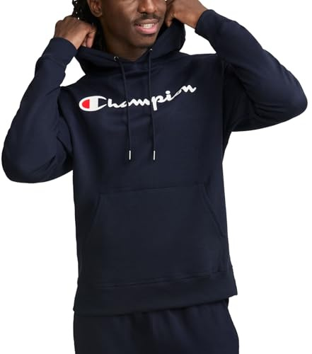 Champion Men's Powerblend Pullover Hoodie, Standard Fit, Midweight Fleece, Deep Navy, Large
