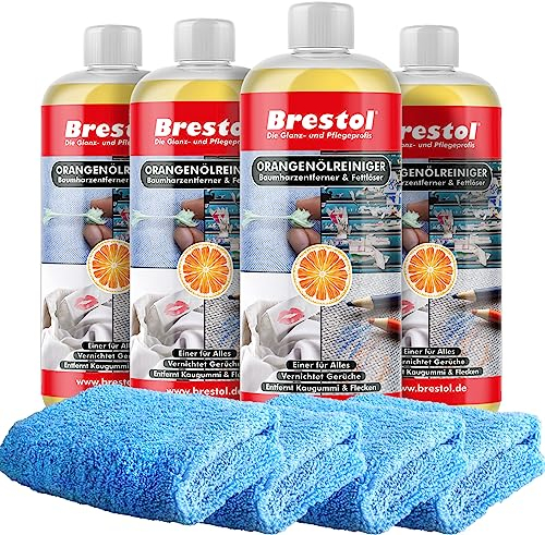 Brestol ORANGENREINIGER Set3 (4x 1000 ml + Zubehör) - Universalreiniger Fett Öl Kaugummi Baumharz-Entferner Geruchsneutralisierer Orangenölreiniger
