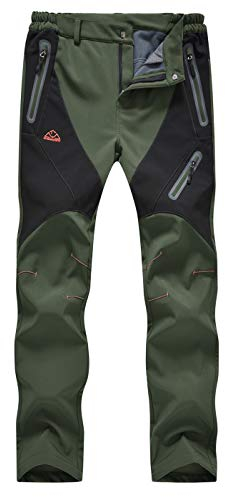 donhobo Damen Gefüttert Winterhose Wasserdicht Winddicht Atmungsaktiv Warm Verdickte Softshellhose Frühling Herbst Wanderhose Outdoorhose Grün XL