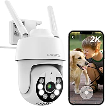 DEATTI (Upgrade Version) 2K PTZ Camera Surveillance WiFi exterieure sans Fil, Camera IP WiFi, Suivi Automatique, Audio Bidirectionnel, PIR Détection de Mouvement, Vision Nocturne Couleur, IP66
