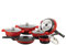 Herzog Kochgeschirr-Set mit Steinbeschichtung, 16-teilig, Bordeauxrot, HRST16M-RED HRST16M-RED-Set, Komplettset, einfache Reinigung, multifunktional, Deckel aus gehärtetem Glas, ohne PFOA