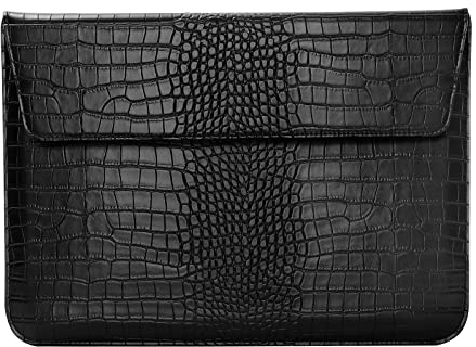 MOSISO Laptop Hülle Kompatibel mit MacBook Air 13 M3 A3113 M2 A2681 M1 A2337 A2179 A1932/Pro 13 Zoll M2 M1 A2338 A2251 A2289 A2159 A1989 A1708, Krokodil Maserung PU Leder Flap Tasche, Schwarz