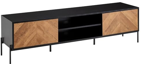 FineBuy Lowboard Holz Schwarz/Eiche-Dekor 163x45x40 cm TV-Kommode mit Zwei Türen, Design TV-Schrank Hoch, Fernsehtisch Fernsehschrank Modern, Fernsehkommode Wohnzimmer