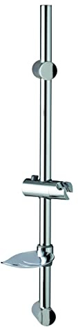Wirquin 60723474 Barre de douche Ø25 en inox avec curseur en ABS chromé ajustable et porte-savon, chromé