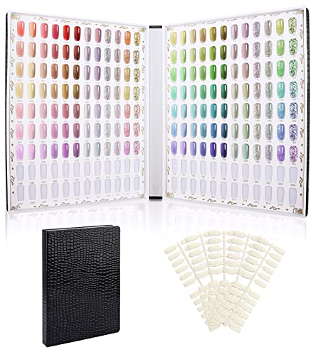 Segbeauty Libro per Unghie Espositore con 216 Colori, con 240 Punte Finte, Nail Art Campioni di Colore Cartone, Espositore per Smalti, Motivo Coccodrillo Nero