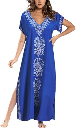 Busbseach Moomoo Dresses for Women Short Sleeve Swim Cover Up V Neck Kaftan