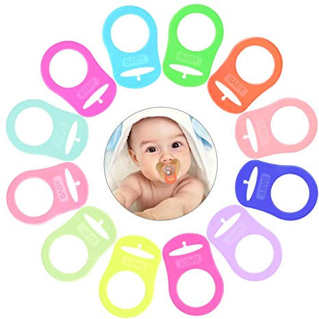 Vicloon Baby Dummy Pacifier Holder Clip Adapter, 12pcs Silicone Dummy Clips Adapter, Baby Pacifier Ring Holder Clip Adapter for Baby Boys Girls-Multicolor
