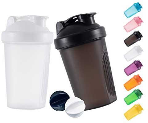 GAISHION Shaker Bottle Protein Shakes and 16-Ounce/400ML Shaker-Bottle with Whisk Balls, Non-BPA plastic (Black+White(2PCS))