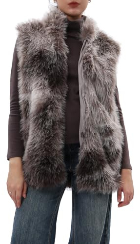 Amazhiyu Gilet en fausse fourrure pour femme - Gilet en fausse fourrure avec poche - Veste d'hiver à col rond et fermeture éclair - Cardigan d'extérieur chaud en peluche, Tie-dye, S