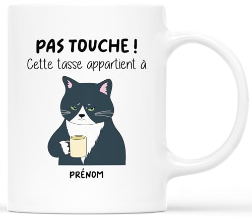 𝗖𝗔𝗗𝗘𝗔𝗨 𝗣𝗟𝗨𝗦 Mug Personnalisé Prénom - Pas Touche Cette Tasse Appartient À - Mug Drole, Mug Humour, Tasse Humoristique, Mug Drole Homme, Mug Rigolo Femme, Tasse Personnalisée Prénom