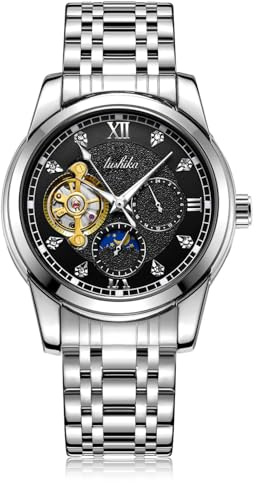 Herrklocka automatisk lysande månfas Tourbillon mekanisk diamant självuppdragande affärsklänning lyxiga klockor stjärnhimmel rostfritt stål fodral bälte armbandsur vattentät