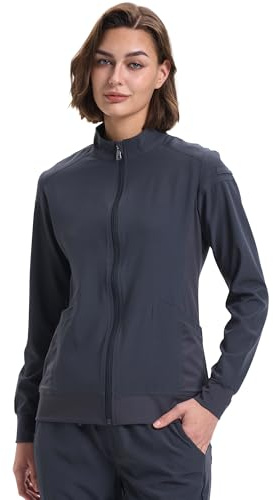 floralhue Scrub Jackets for Women, Zip Front Medical Jacket, Nurse Caots, Dark Grey, XS