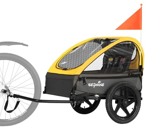Sepnine Kids Bike Trailer, Suitable for 1 to 2 Kids, 12+ Months Yellow
