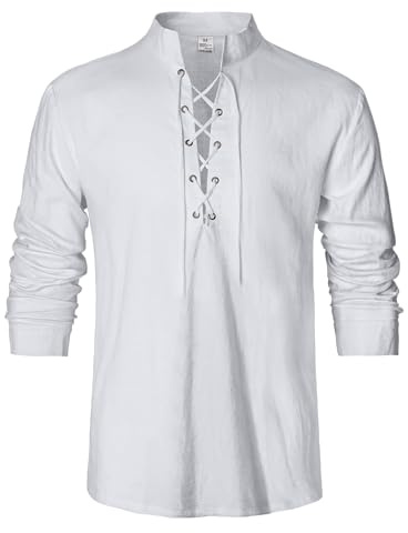 LVCBL Chemise médiévale en Lin pour Homme - Style rétro Traditionnel - À Lacets - M-3XL