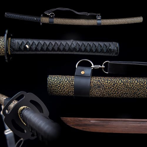 HJHUUA Bokken Hecho a Mano de 103 cm,Espada samurái de Palisandro Natural,Vaina de Madera Maciza Envuelta en Cuero,Katana de Madera para práctica de Kendo,Regalos,Fiestas,Cosplay,decoración