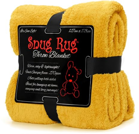Snug Rug, Manta de forro polar sherpa mullida de lujo para sofá, manta cálida de invierno, suave, 127 x 178 cm, Amarillo mostaza