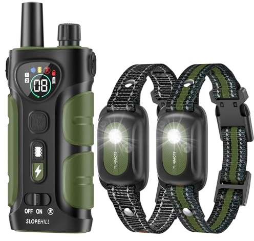 SLOPEHILL Dog Shock Collar,4200FT Dog Training Collar with Remote,IPX8 Waterproof E-Collar with Beep,Vibration,Shock,Flashing Light,No Shock Model,Electric Shock Collar for Dogs,Green 2PCS