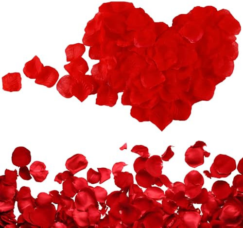 1200pcs Artificial Rose Flowers,Red Rose Petals for Bedroom,Artificial Flowers Petals, Red Rose Flowers No-Taste Fade Emulation Rose Petals for Wedding Anniversary,Confession Decor,Valentines,Birthday