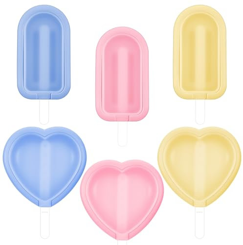 MICHIHOMIE 6 Pieces Ice Lolly Moulds with Sticks, Reusable Silicone Popsicle Mould, DIY Mini Cake pop Moulds for Homemade Dessert, BPA Free