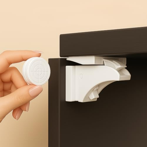 NOVOLINK Serrure Magnétique Invisible Sécurité Enfant – 12 Verrous + 3 Clés – Protection Placards, Tiroirs, Cuisine, Salle de Bain, Bureau – Adhésif 3M Sans Perçage – Blanc