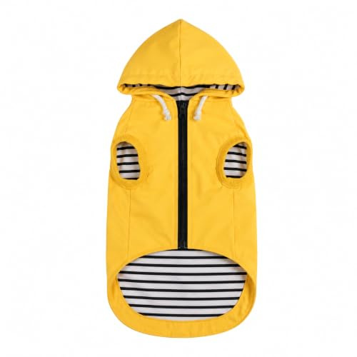 Dog raincoat rain jacket dogs waterproof fit for small medium breeds zipper closure pocket storage in cold day - Yellow - M
