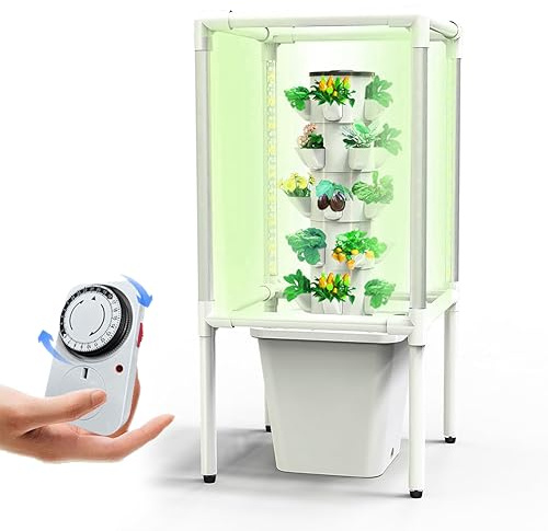 Smart trädgårdsplanterare trädgård hydroponik odlingssystem 30 pods växtgrobarhet kit hydroponik torn med LED växtljus, aeroponik odlingssats med återfuktande pump, adapter, nätkrukor, timer