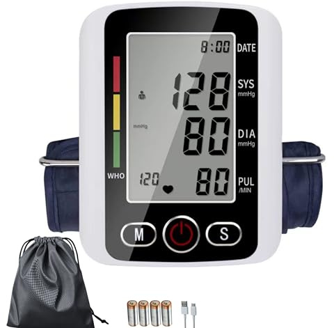 TradeProvider - Sfigmomanometro da braccio automatico con grande display, batteria e borsa per il trasporto, accurato, digitale, portatile, con memoria, per casa, viaggi e anziani (bianco)
