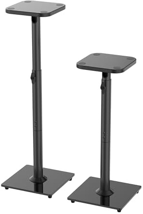 Relaxdays Supporti per Altoparlanti, Regolabili, Fino a 10 kg, Antiscivolo, Metallo e Vetro, Nero, 72–95 cm