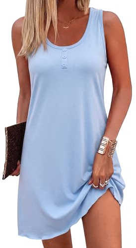 Aseniza Chemise de Nuit Femme sans Manches Robe de Nuit Court pour Femme Nuisette Été Décontractée avec Col Rond avec Ourlet en Vagues