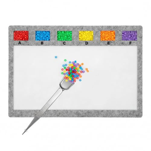 Bead Mat with Bead Scoop and Tweezers, 11.4x8inch Beads Design Board Felt Tray Pad with Grids Surface Flocking Beading Mat for Jewelry Making Art Crafts Supplies