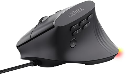 GXTrust 145 Rexxa Mouse Verticale Ergonomico con Illuminazione RGB 12800 DPI, Mouse da Gaming con Filo USB, 10 Pulsanti Programmabli, Software Avanzato, per PC, Laptop, Mac, Windows - Nero