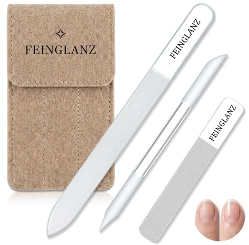 Geiserailie Set de 3 Piezas Limas de Cristal para Uñas Lima Pulidora de Cristal Palito de Manicura Precisión con Acabado Liso Set con Estuche de Fieltro(Caqui)