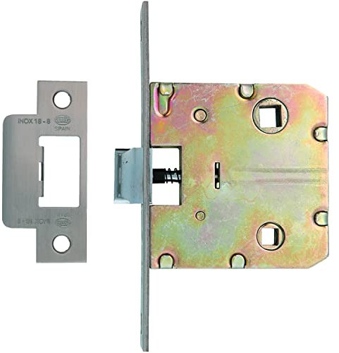 Amig - Picaporte Unificado Mod.2100 para Puertas de Madera de Paso a Baños, Cocinas o Habitaciones - Cierre de Embutir de Acero Inoxidable - De Entrada 50 mm - Frente en Canto Cuadrado