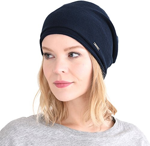 CHARM 100% Seta Beanie Berretto Naturale Chemio, Marino