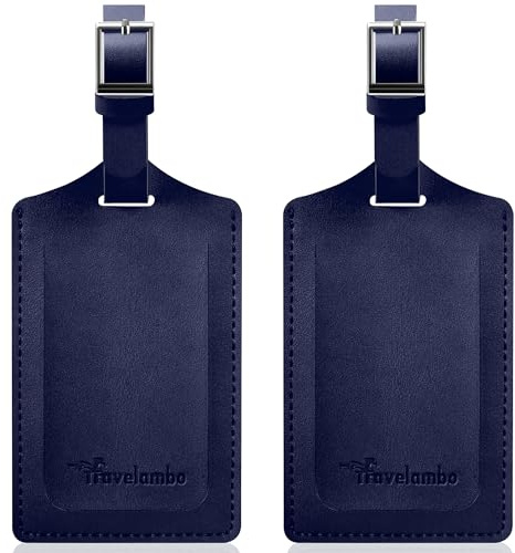 Travelambo Luggage Tags for Suitcases Faux Leather Privacy Protection 2 Pack Bag Tags Travel Accessories Essential, Deep Blue