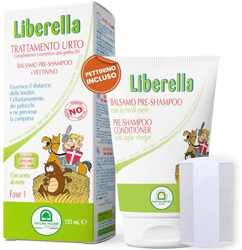 Trattamento Pidocchi Forte Balsamo + Pettine Pidocchi e Lendini 125 ml. Trattamento URTO Balsamo Pre-Shampoo con Oli Naturali, Efficace e Sicuro