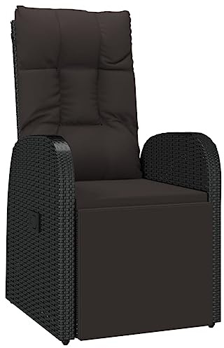 vidaXL Sillas Reclinables de Jardín con Cojín Resistente al Agua Sillón Mueble para Exterior Patio Balcón Terreza Ratán Sintético Negro