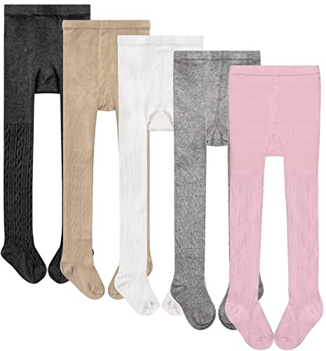 5 Pack Toddler Baby Girls Cable Knit Leggings Solid Cotton Footed Tights Warm Stockings Pantyhose Pants Trousers for 2-8T