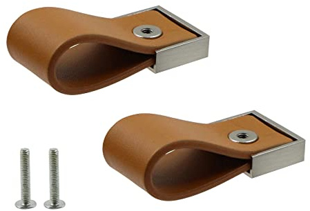 Möbelhandtag läderhandtag skåp dörrhandtag dra möbelbeslag – 2 stycken 128 mm aluminium loptik möbler skåpdörr köksskåp relinghandtag dra för köksskåp, brun läderögla handtag