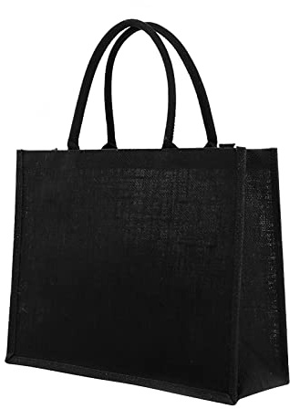 Large Natural Jute Carrier Reusable Shopping Tote Foldable Food Black, Brown