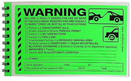 SmartSign Warning You are Illegally Parked Stickers | Book of 50 Labels with Liners, 5 x 8 inch, Tow Warning Parking Violation Sticker, Hard to Remove Write-On Tickets, Fluorescent Green