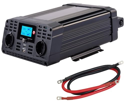 revolt Inverter: 12-V-Wechselrichter auf 230 Volt, USB-A und -C, 1.500 Watt, Sinuswelle (Stromwandler, Kfz Spannungswandler, LKW)