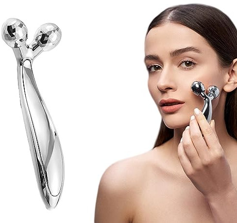 YIDM Appareil de massage du visage 3D - Rouleau de massage rotatif à 360° - Détendeur musculaire - Anti-rides - Argenté