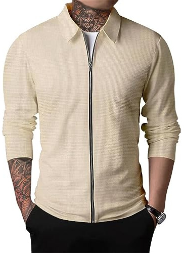 Oanviso Cardigan pour Homme Pull avec Zippé Mince Veste Homme Slim Fit Cardigan Pull Décontractés Veste à Manches Longues Gilet Veste Manteau à Revers pour Automne