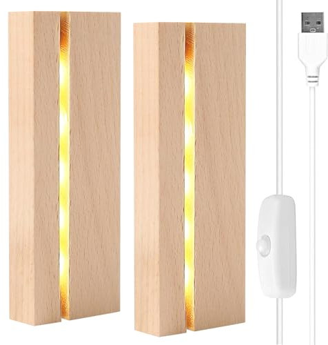 KOIROI Base de Visualización LED para Cristal Acrílico - 2 Unidades, Soporte Rectangular de Madera, Lámpara de Escritorio